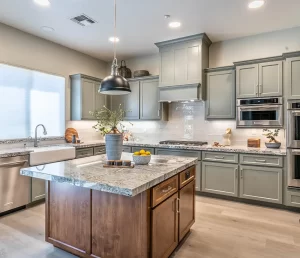 Remodeled modern kitchen with new cabinetry
