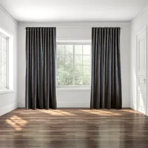 Fitted curtains in bright room